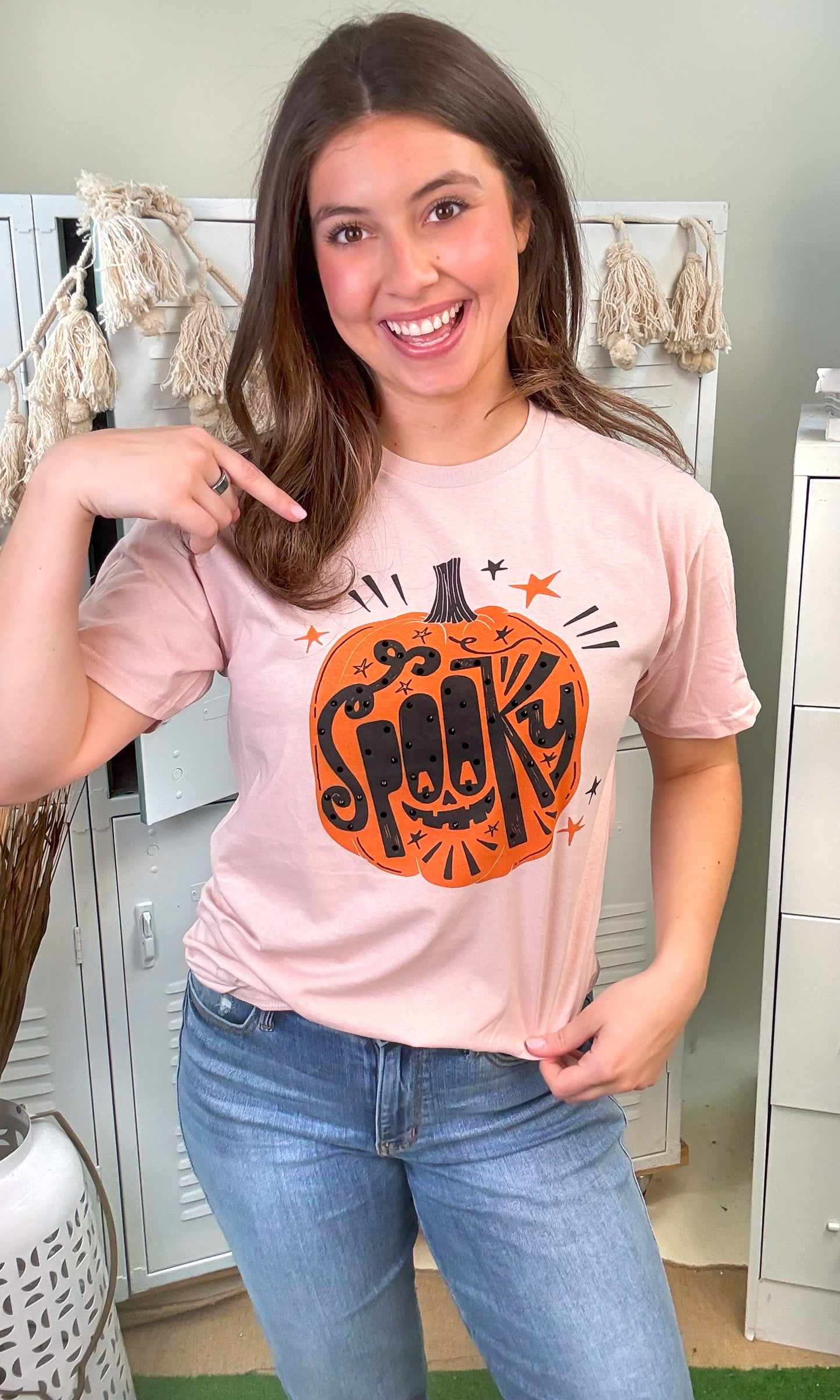 Spooky Pumpkin Rhinestone Graphic T-Shirt