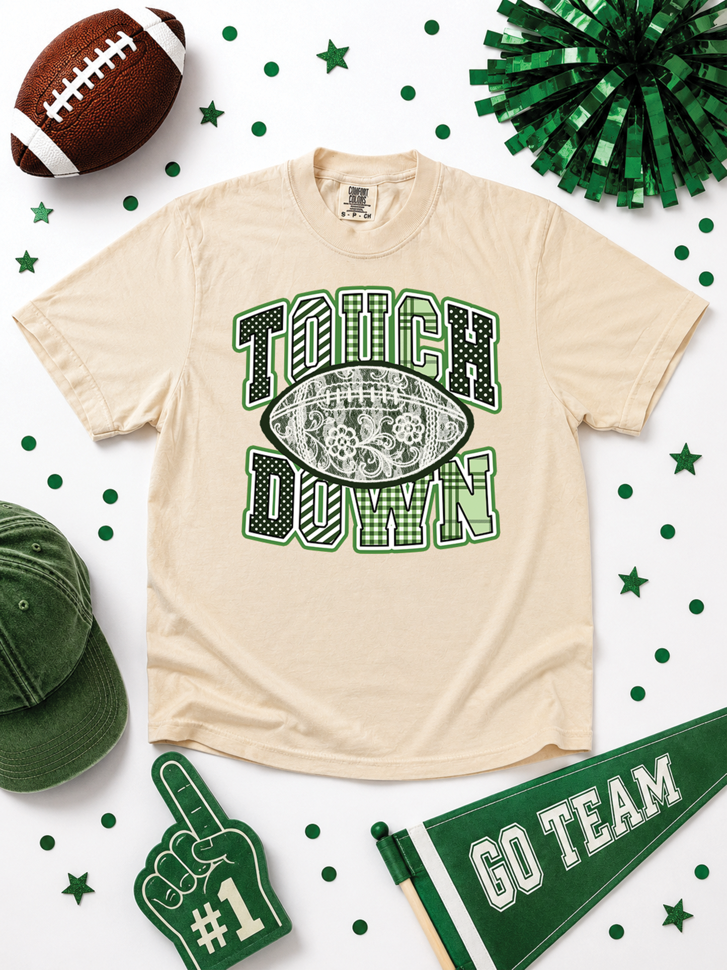 Lace Football Touchdown Pattern Graphic Comfort Color T-Shirt