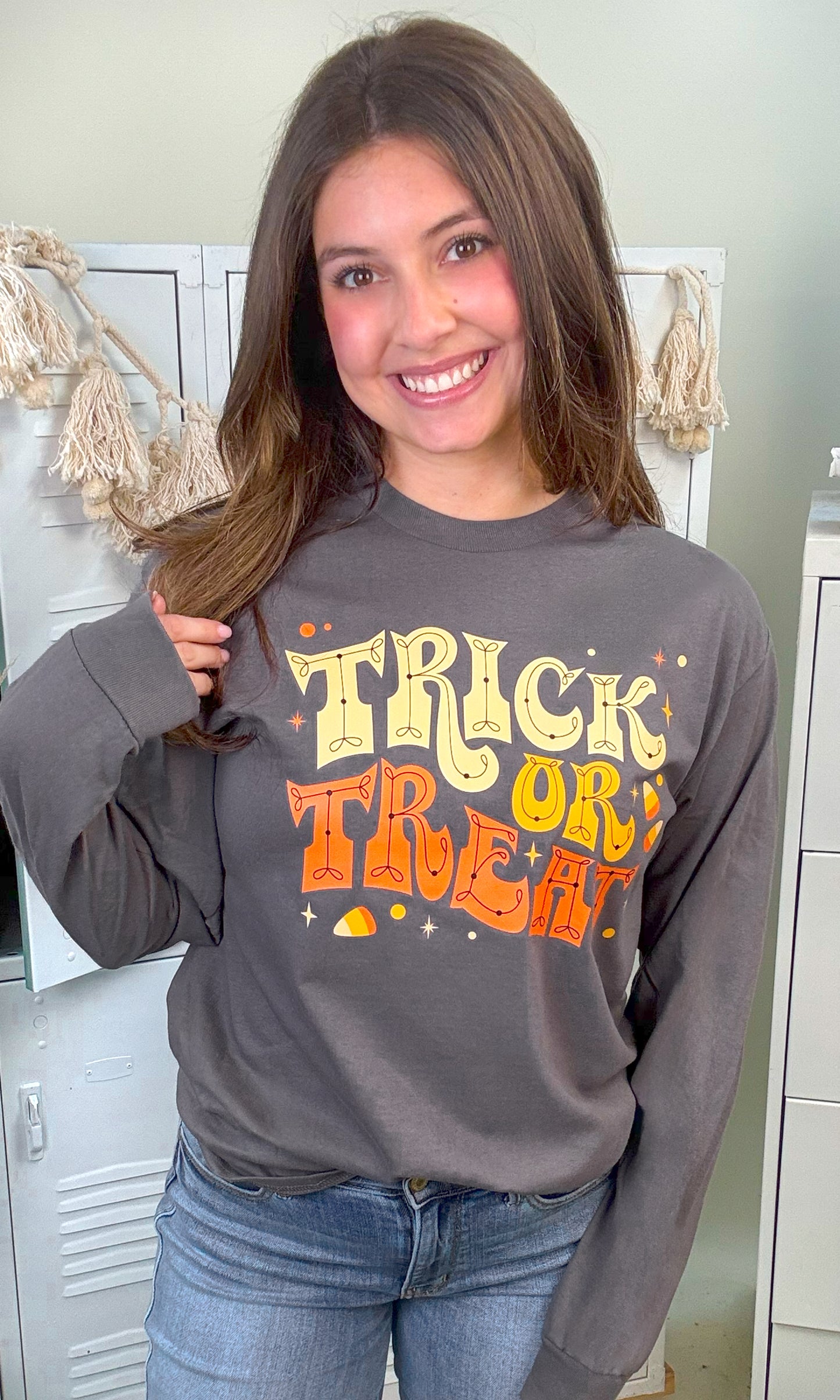Trick or Treat Halloween Long Sleeve Graphic T-Shirt