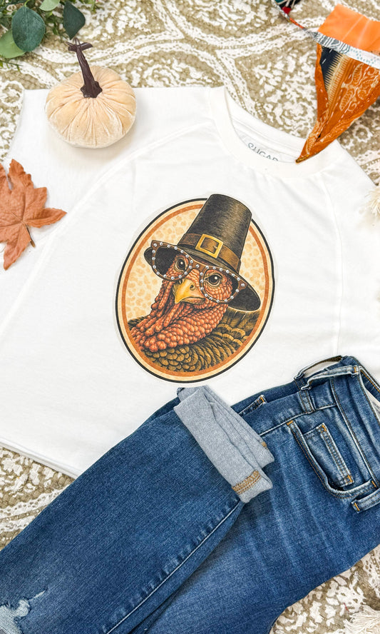 Tom the Turkey with Rhinestone Specs Graphic Edgy Shirt