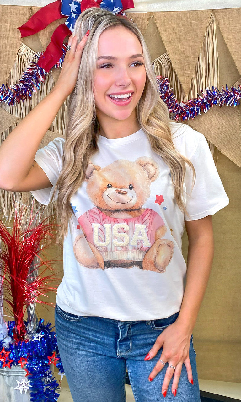 USA Teddy Bear Soft Chenille Graphic T-Shirt