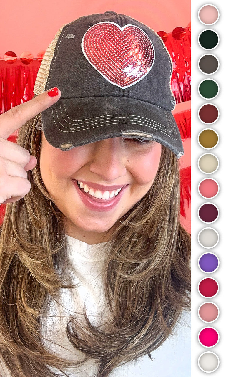 Sequin Heart Vintage Washed Hat