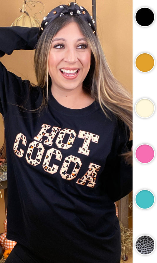 Leopard Ideal Chenille Hot Cocoa Graphic Boyfriend Long Sleeve T-Shirt