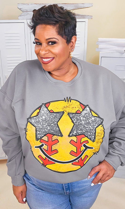 Softball Star Smiley Graphic Sweatshirt