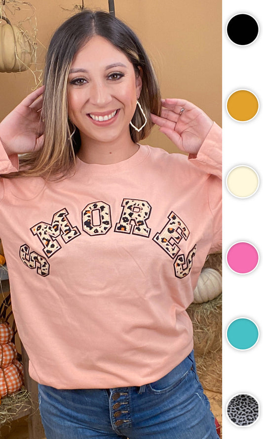 Leopard Ideal Chenille Smores Graphic Boyfriend Long Sleeve T-Shirt
