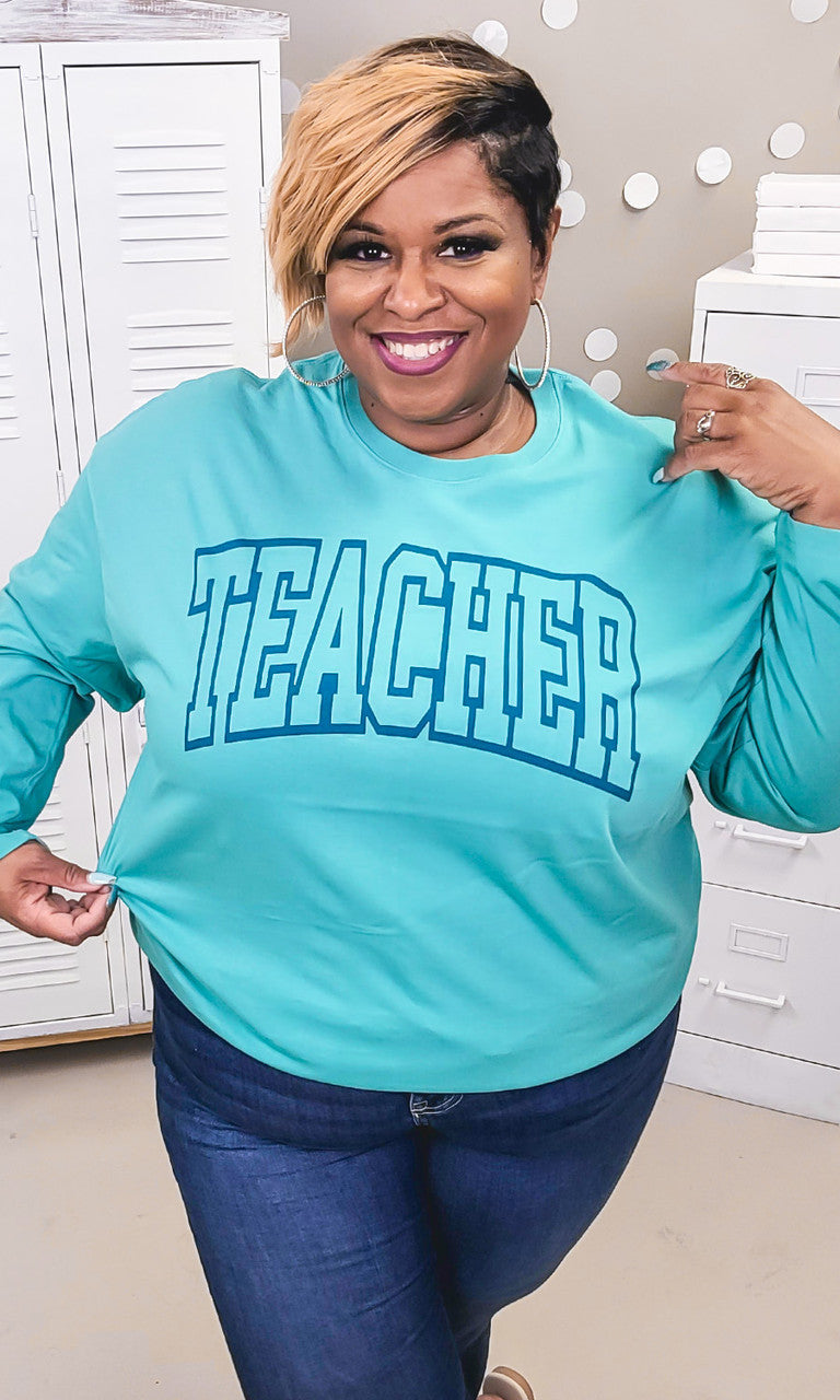 Bold College Teacher Graphic Boyfriend Long Sleeve