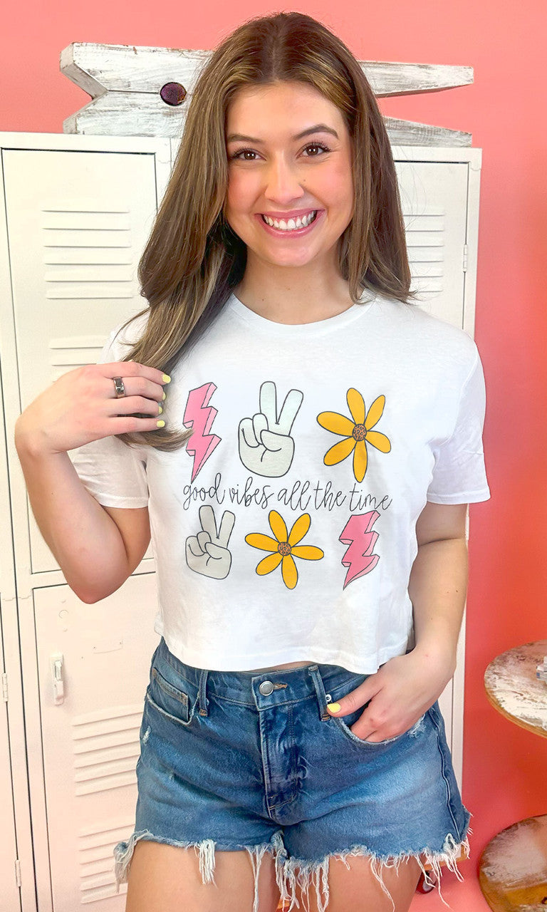 Good Vibe All The Time White Graphic Crop Top
