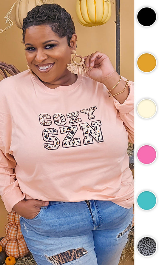 Leopard Ideal Chenille Cozy SZN Graphic Boyfriend Long Sleeve T-Shirt