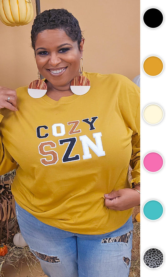 Soft Chenille Cozy SZN Graphic Boyfriend Long Sleeve T-Shirt