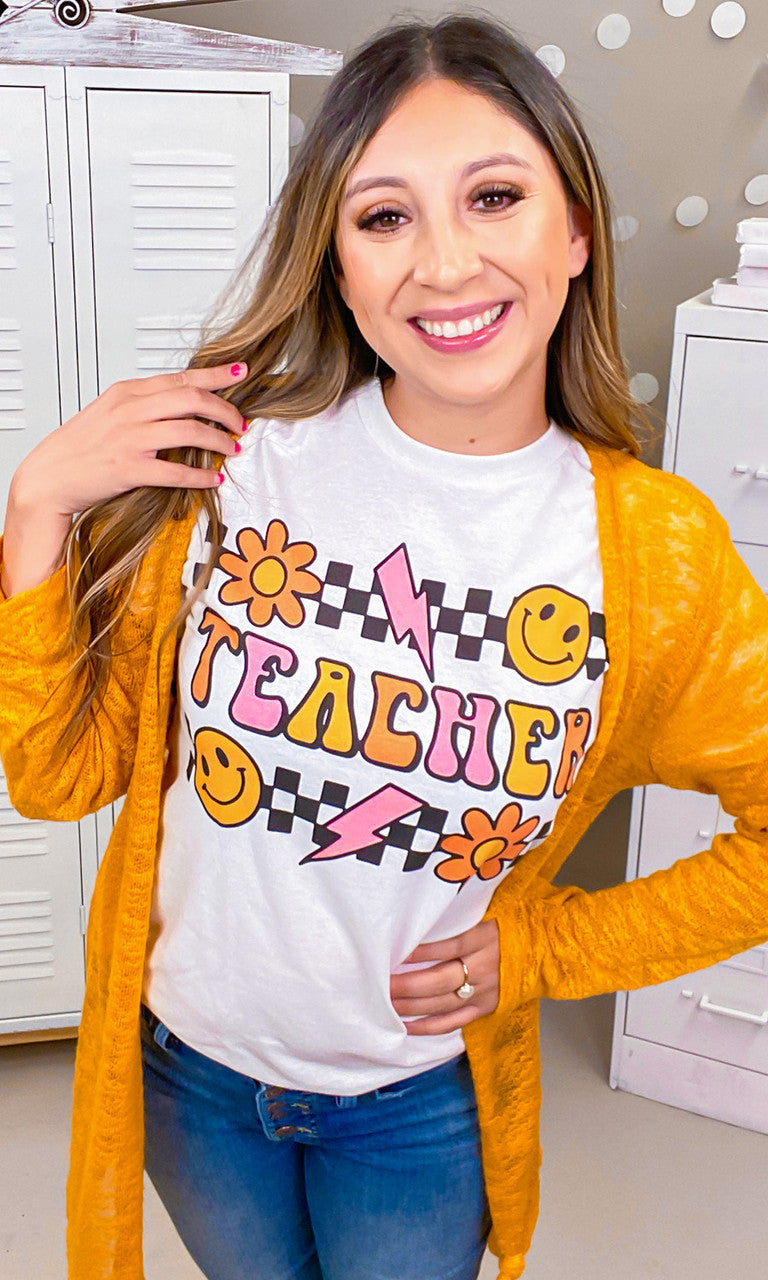 Groovy Checkerboard Teacher Graphic T-Shirt