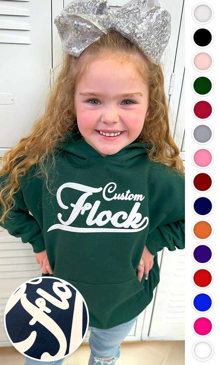 Custom Flock Script Youth Hoodie