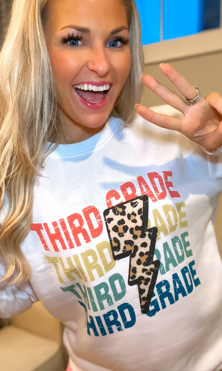 School Leopard Lightning Bolt Graphic Sweatshirt