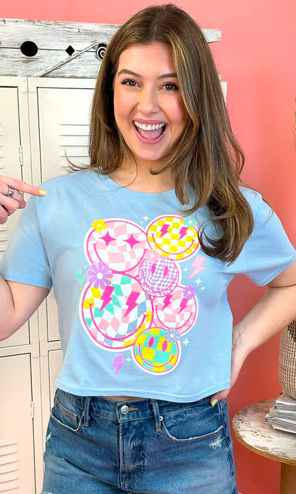 Checkerboard Smiley Face Graphic Crop Top