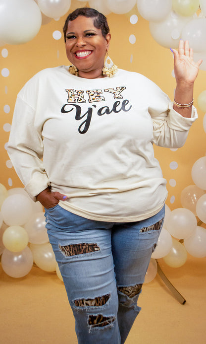 Leopard Ideal Chenille Hey Y'all Boyfriend Long Sleeve