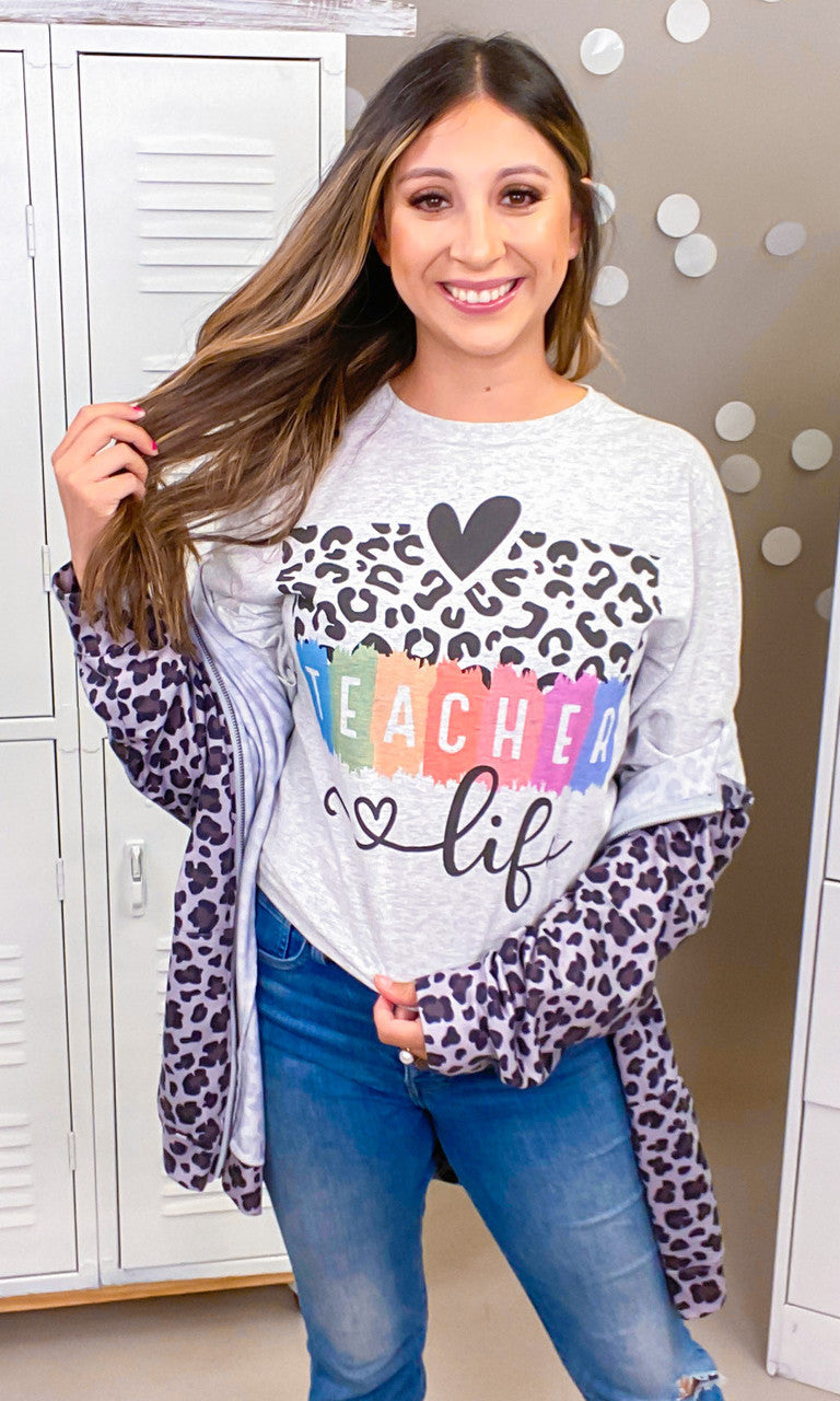 Cheetah Teacher Life Graphic Long Sleeve