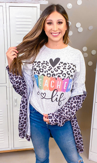 Cheetah Teacher Life Graphic Long Sleeve