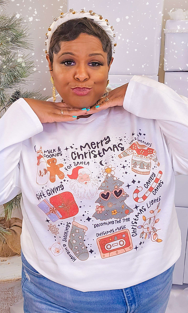 Christmas Things Graphic Boyfriend Long Sleeve T-Shirt
