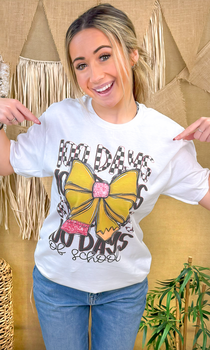 100 Days Checkerboard Pencil Teacher Graphic T-Shirt