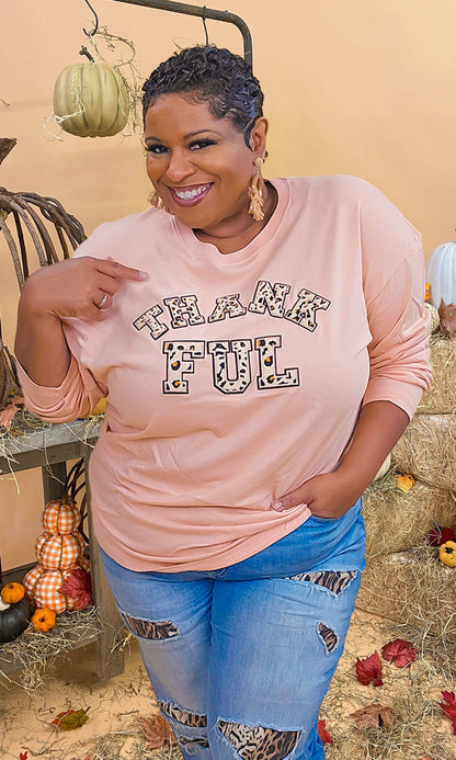 Leopard Ideal Chenille Thankful Graphic Boyfriend Long Sleeve T-Shirt