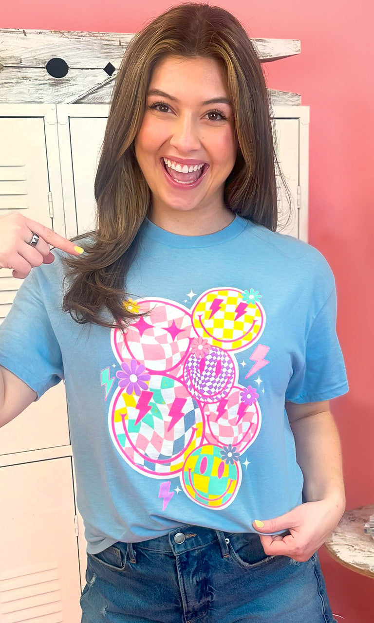 Checkerboard Smiley Face Adult Graphic Shirt