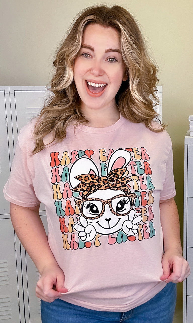 Leopard Happy Easter Bunny Graphic T-Shirt