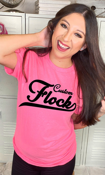 Custom Flock Script Adult T-Shirt