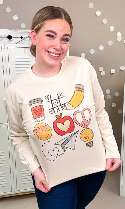 Teacher Tic Tac Toe Graphic Boyfriend Long Sleeve