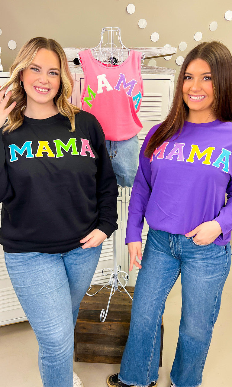 Soft Chenille Mama Boyfriend Long Sleeve