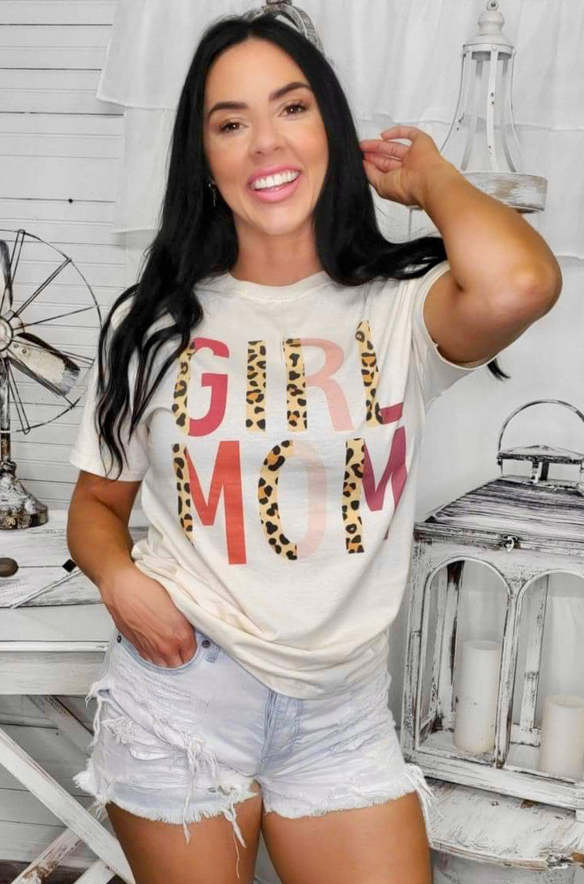 Girl Mom Leopard Letter T-Shirt