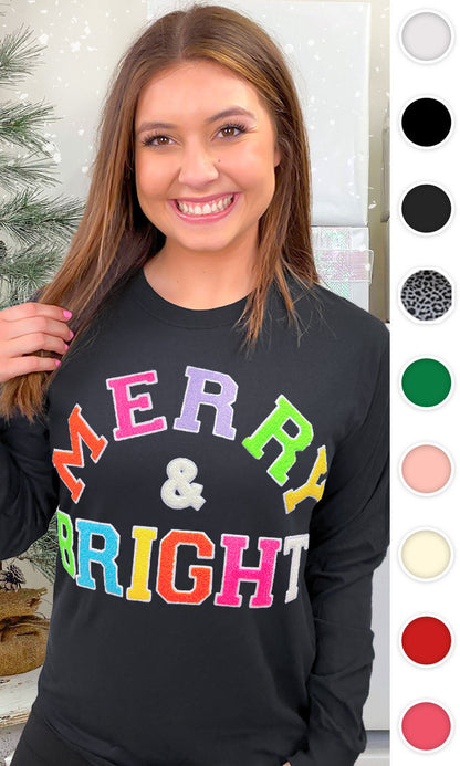 Soft Chenille Merry and Bright Graphic Long Sleeve T-Shirt