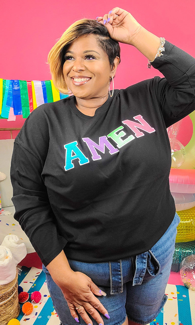 Soft Chenille Amen Boyfriend Long Sleeve