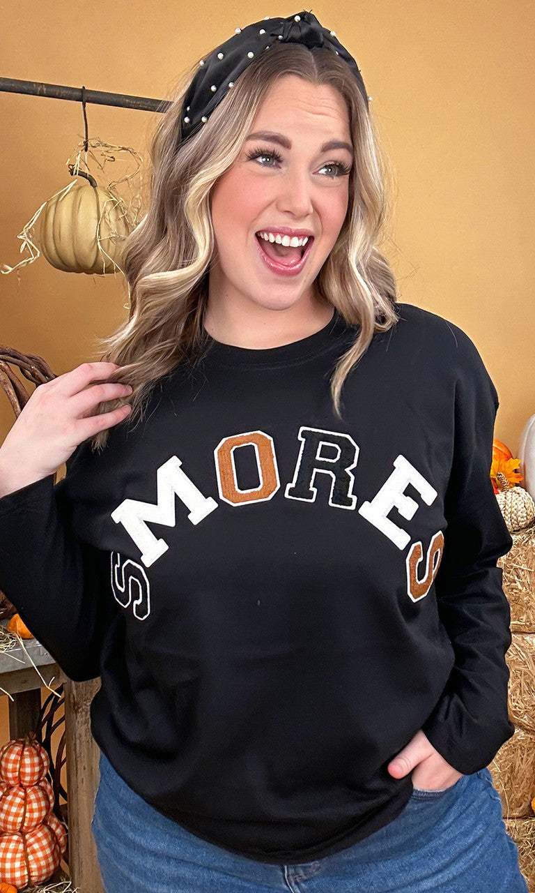 Soft Chenille Smores Graphic Boyfriend Long Sleeve T-Shirt