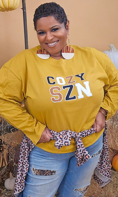 Soft Chenille Cozy SZN Graphic Boyfriend Long Sleeve T-Shirt