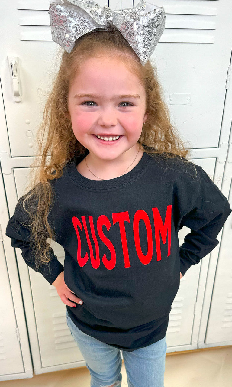 Custom Flock Big Letter Youth Long Sleeve T-Shirt