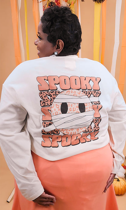Spooky Leopard Smiley Graphic Boyfriend Long Sleeve T-Shirt