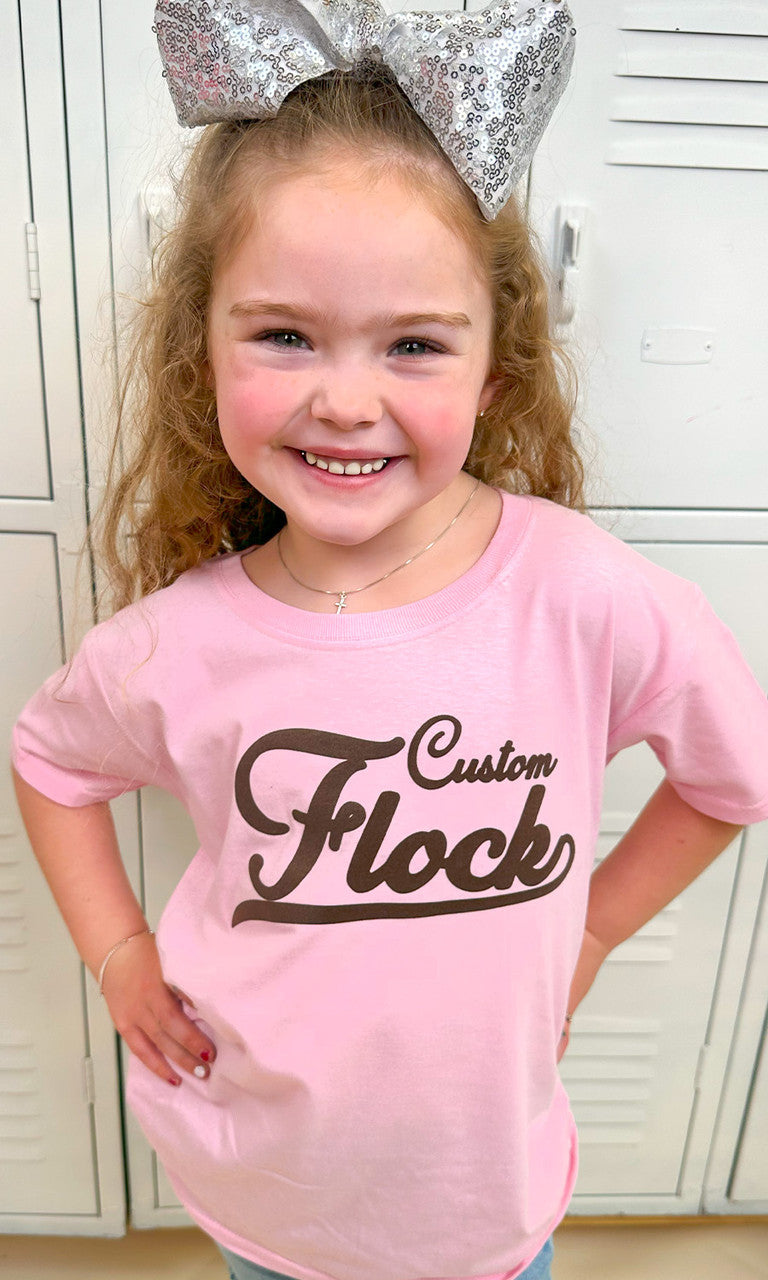 Custom Flock Script Letter Youth T-Shirt