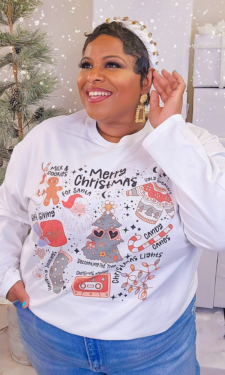 Christmas Things Graphic Boyfriend Long Sleeve T-Shirt