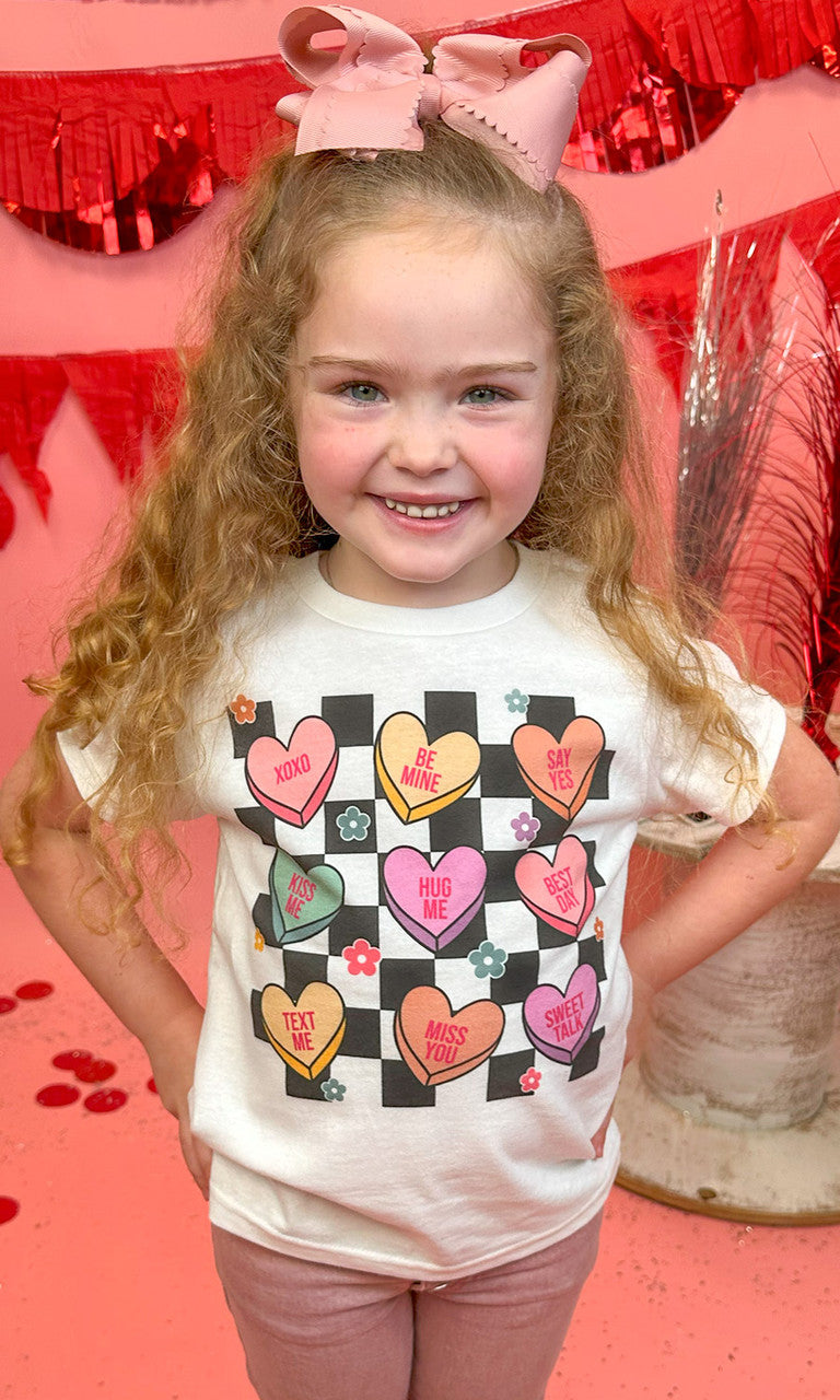 Checkerboard Conversation Hearts Graphic T-Shirt