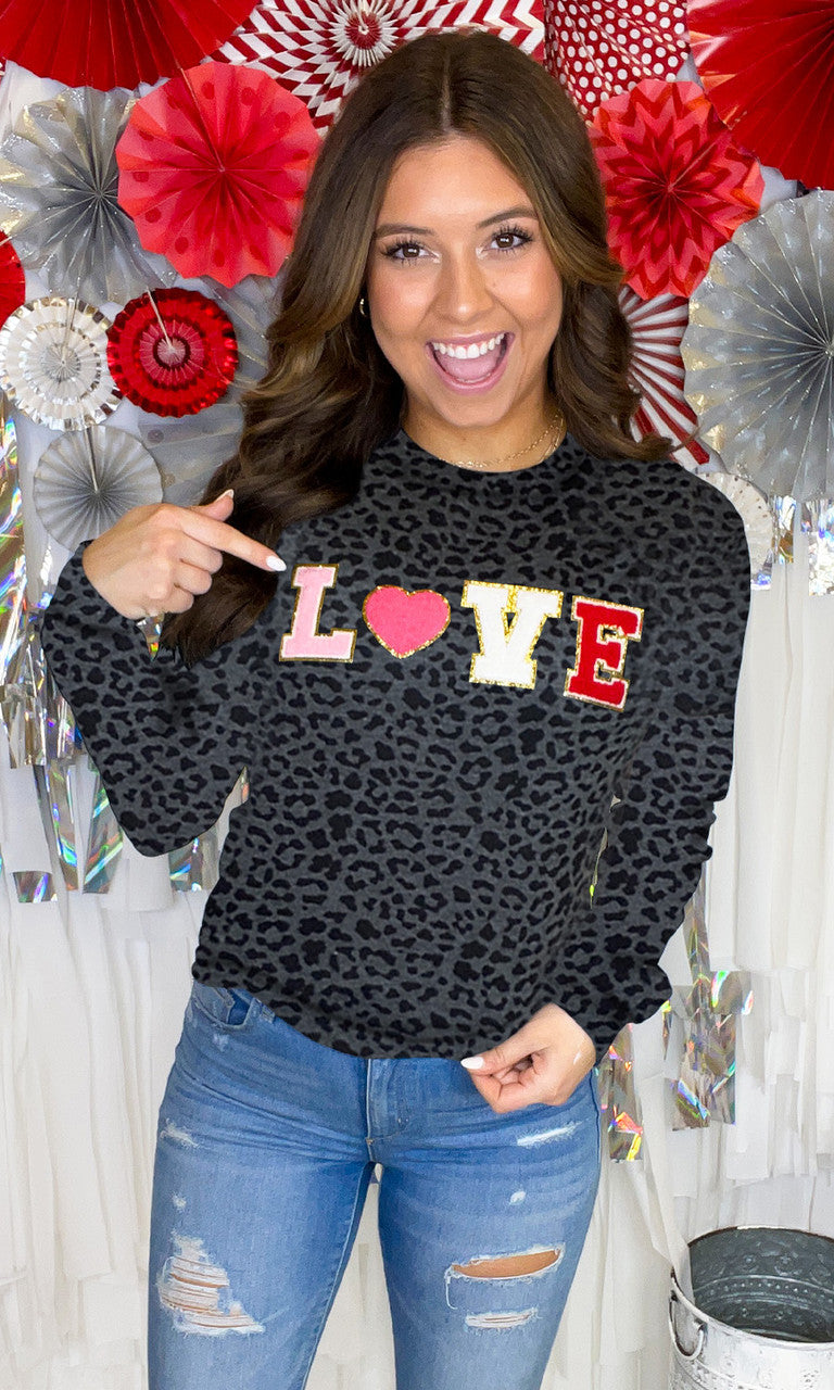 Leopard Big Heart Love Ideal Chenille Long sleeve Shirt