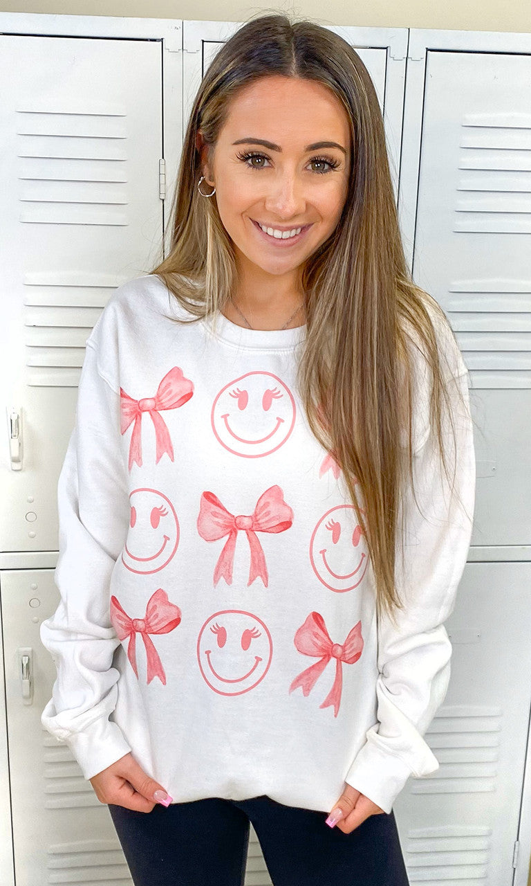 Smiley Bow Graphic Sweatshirt