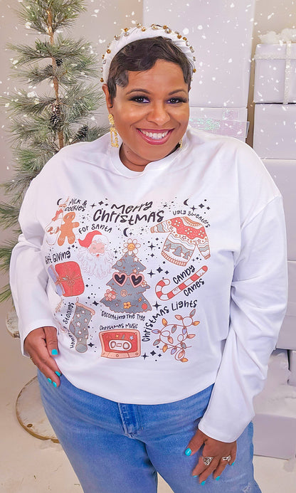 Christmas Things Graphic Boyfriend Long Sleeve T-Shirt