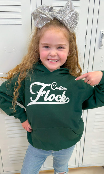 Custom Flock Script Youth Hoodie