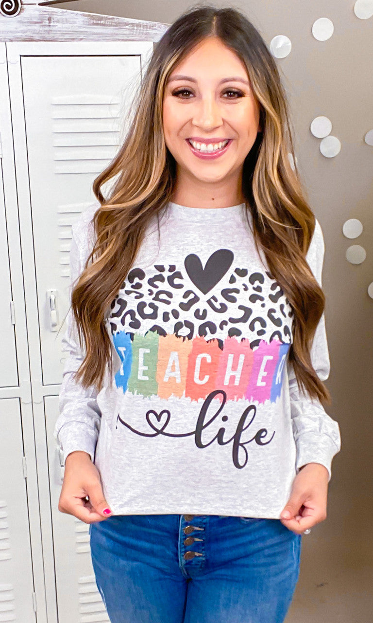 Cheetah Teacher Life Graphic Long Sleeve