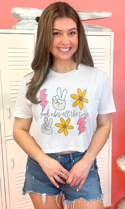 Good Vibe All The Time White Graphic Crop Top