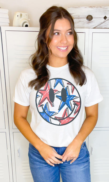Patriotic Stars Smiley Graphic Shirt