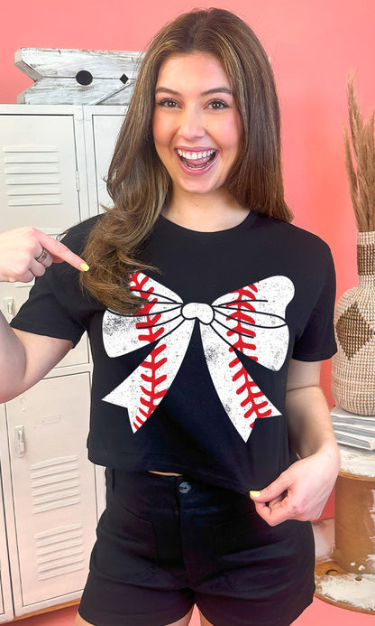 Baseball Bow Adult Graphic Crop Top