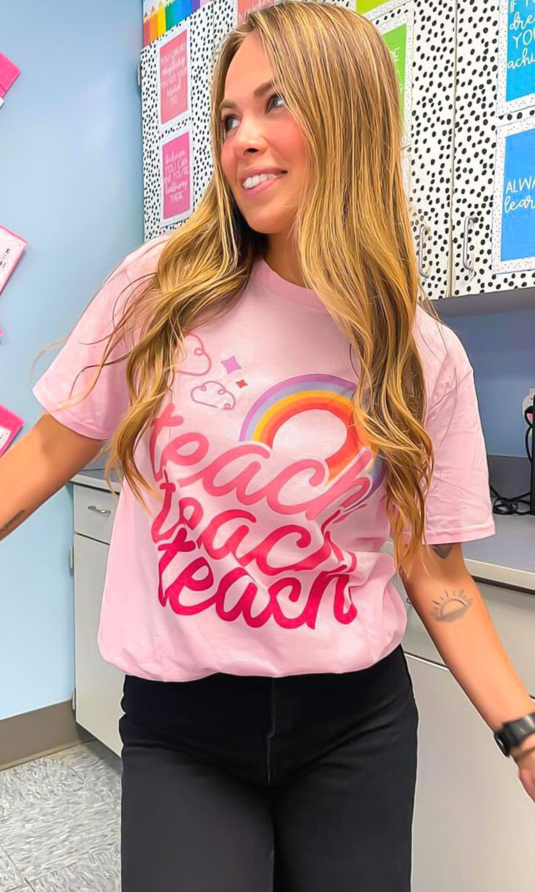 Teach Teach Teach Rainbow Graphic Shirt