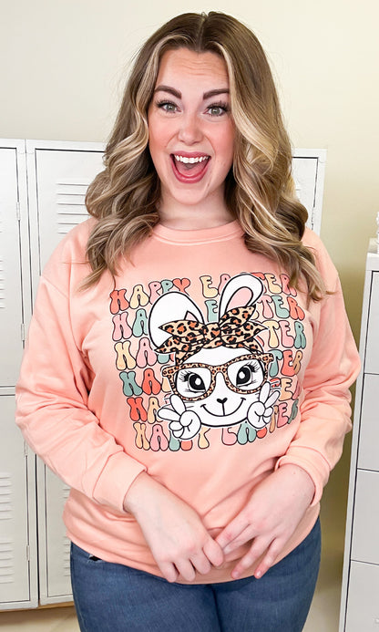 Leopard Happy Easter Bunny Adult Graphic Sweatshirt