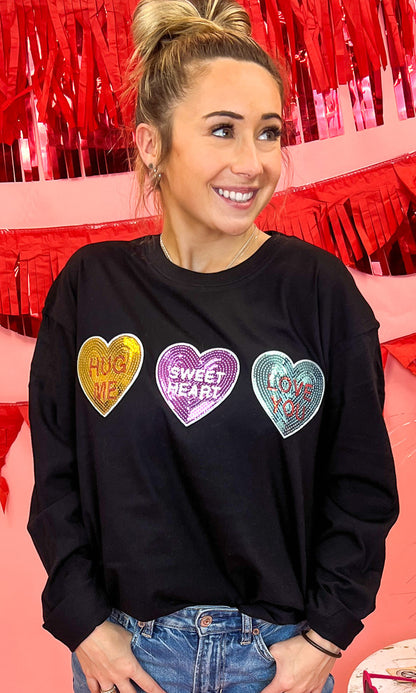 Sparkle Conversation Heart Boyfriend Long Sleeve