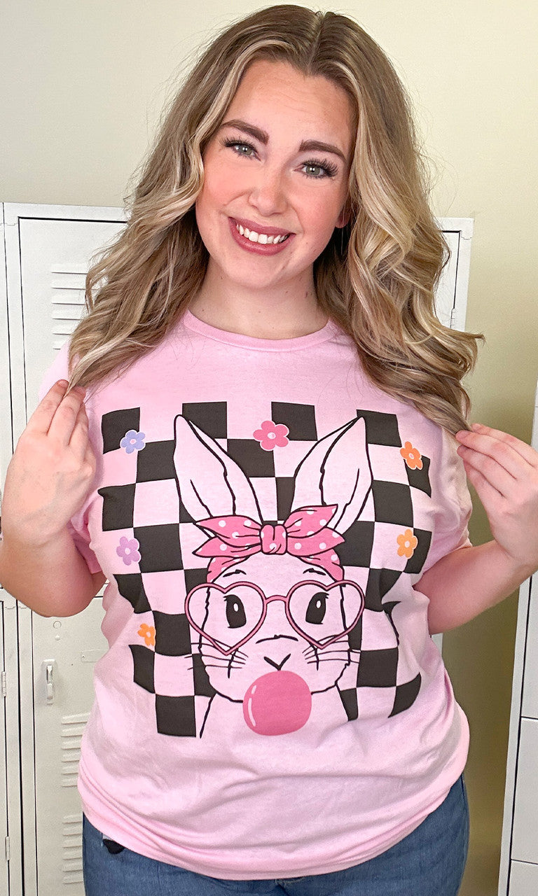 Checkerboard Bunny Adult Graphic T-Shirt